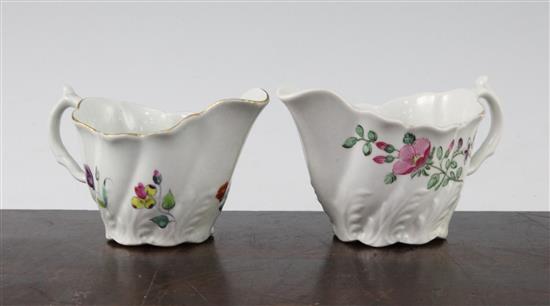 Two Worcester Low Chelsea ewers, c.1765, 7cm